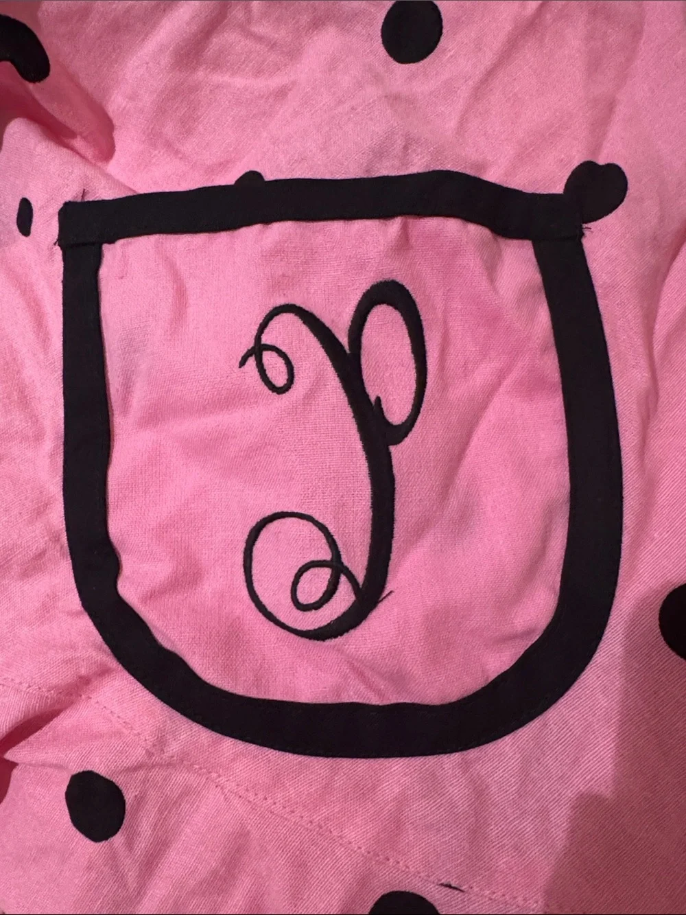 Retro Pink Polka Dot Ruffle Apron / Costume Attire - Monogrammed Letter P